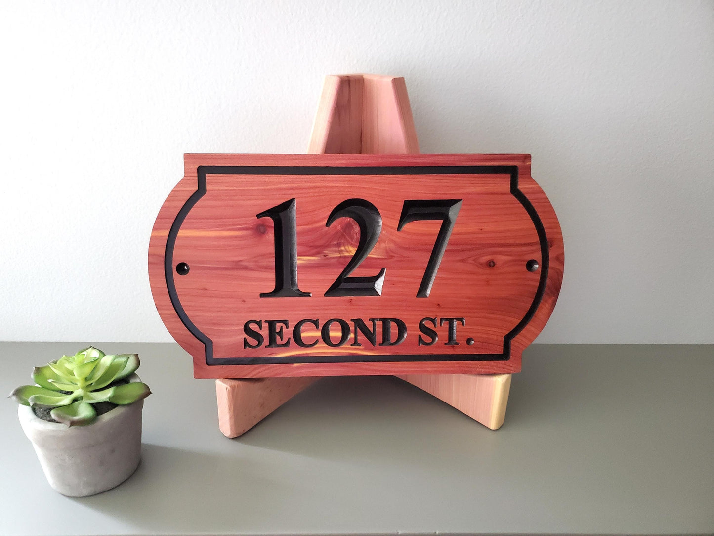 House Street Address Sign, Carved Home Streeet Number And Name Plaque, Mahogany Cypress Cedar Sign, Exterior Solid Wood, Classic Decor