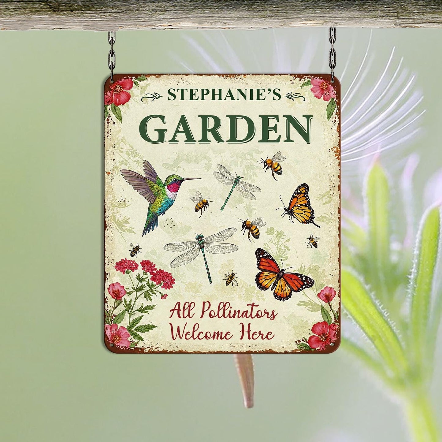 Personalized Metal Garden Decor, Bird with Flower Garden Sign, Flower Design, Personalized Garden Sign, Custom Garden Name Sign, Home Gifts
