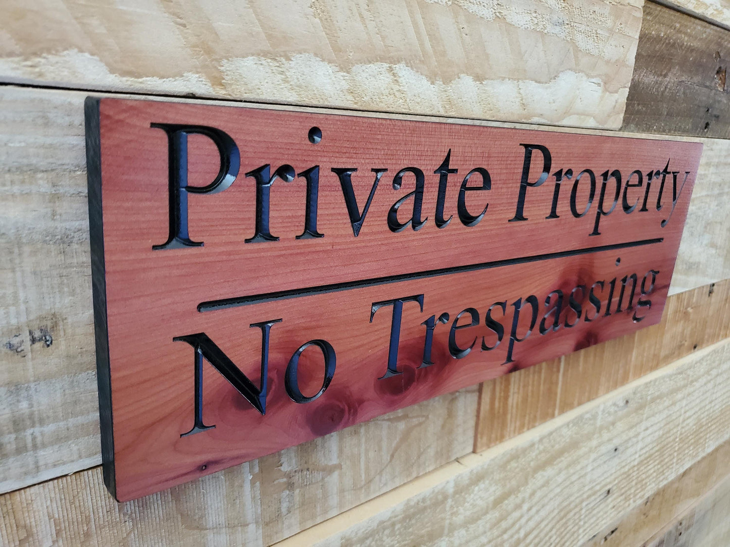 Private Property No Trespassing Carved Sign, Outdoor Posted Land Sign, Cypress Cedar Wood Plaque, CNC Carved Wooden, Exterior Outside Sign