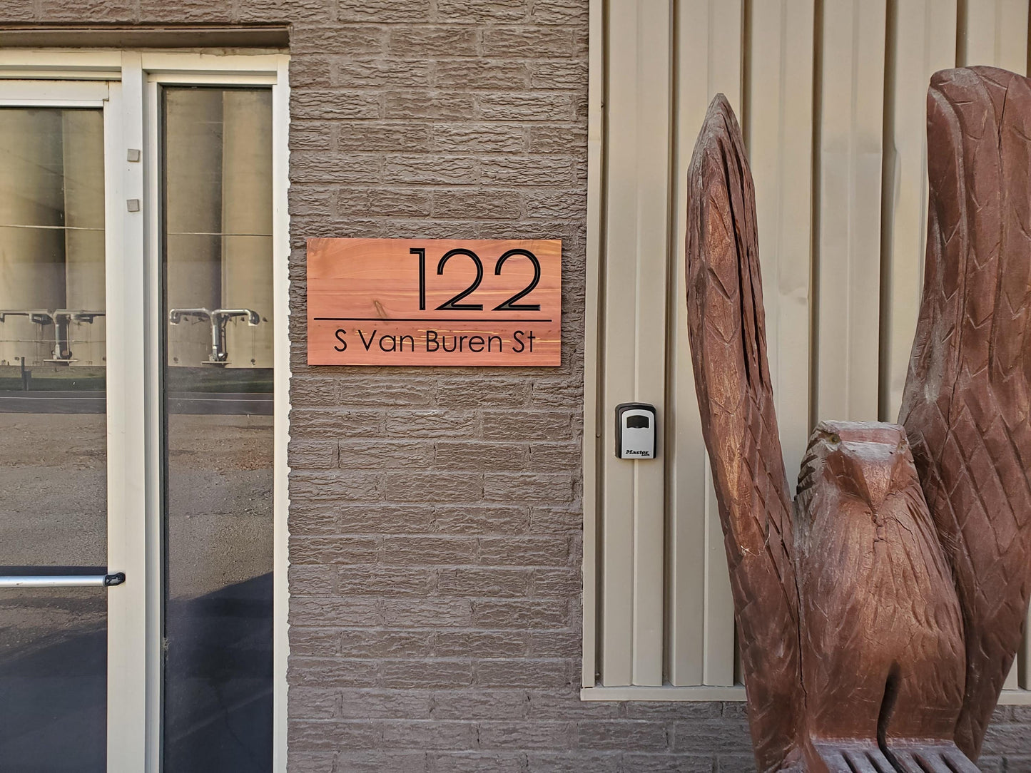 Modern House Address Sign, Carved Wood Street Number Plaque, Custom Wooden Home Address Sign, Personalized Engraved MCM Mid Century Style