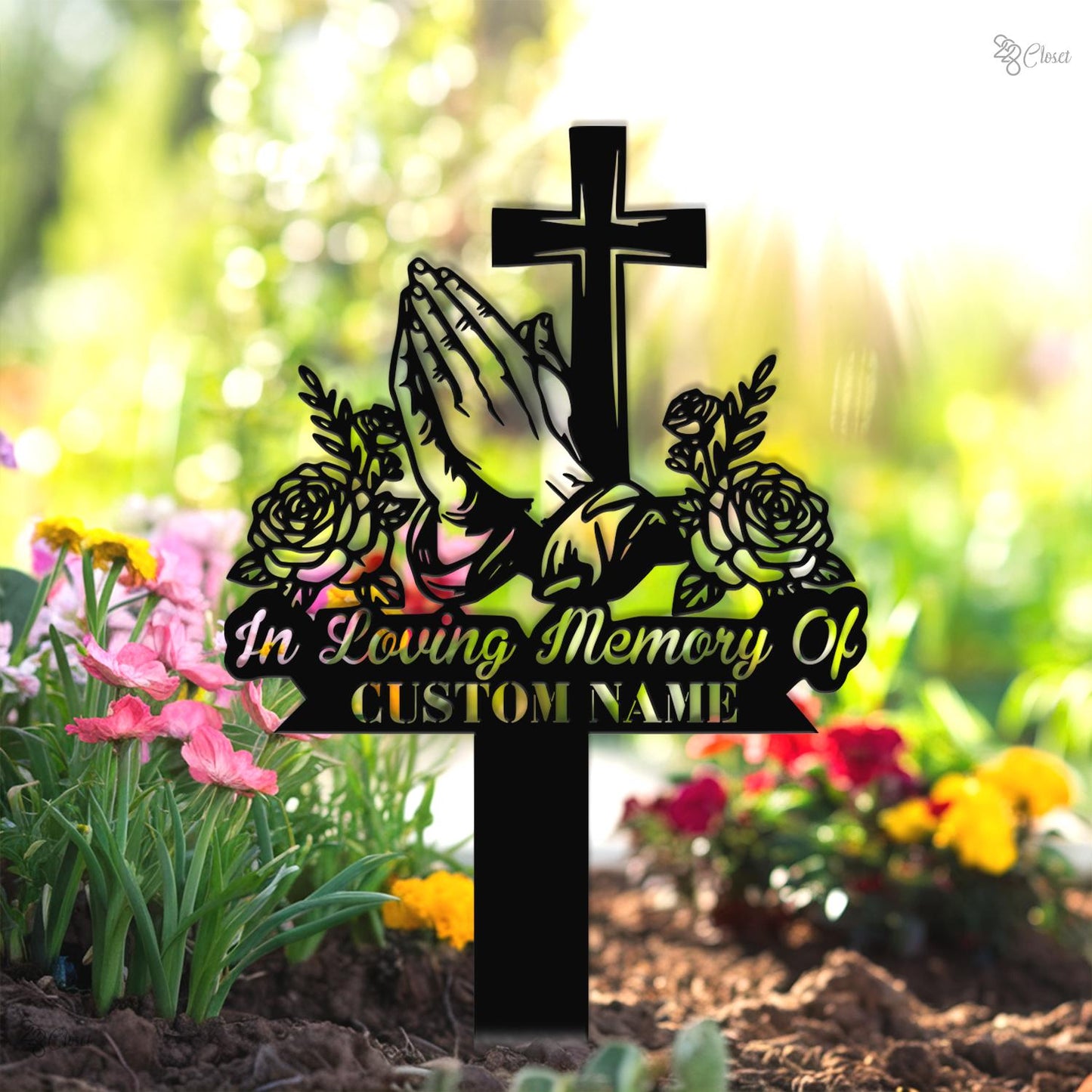 Custom Memorial Cross Sign, Personalized Cemetery Cross, Remembrance Gift, Floral Memorial Cross Sign, Funeral decor sign, Cross with flower