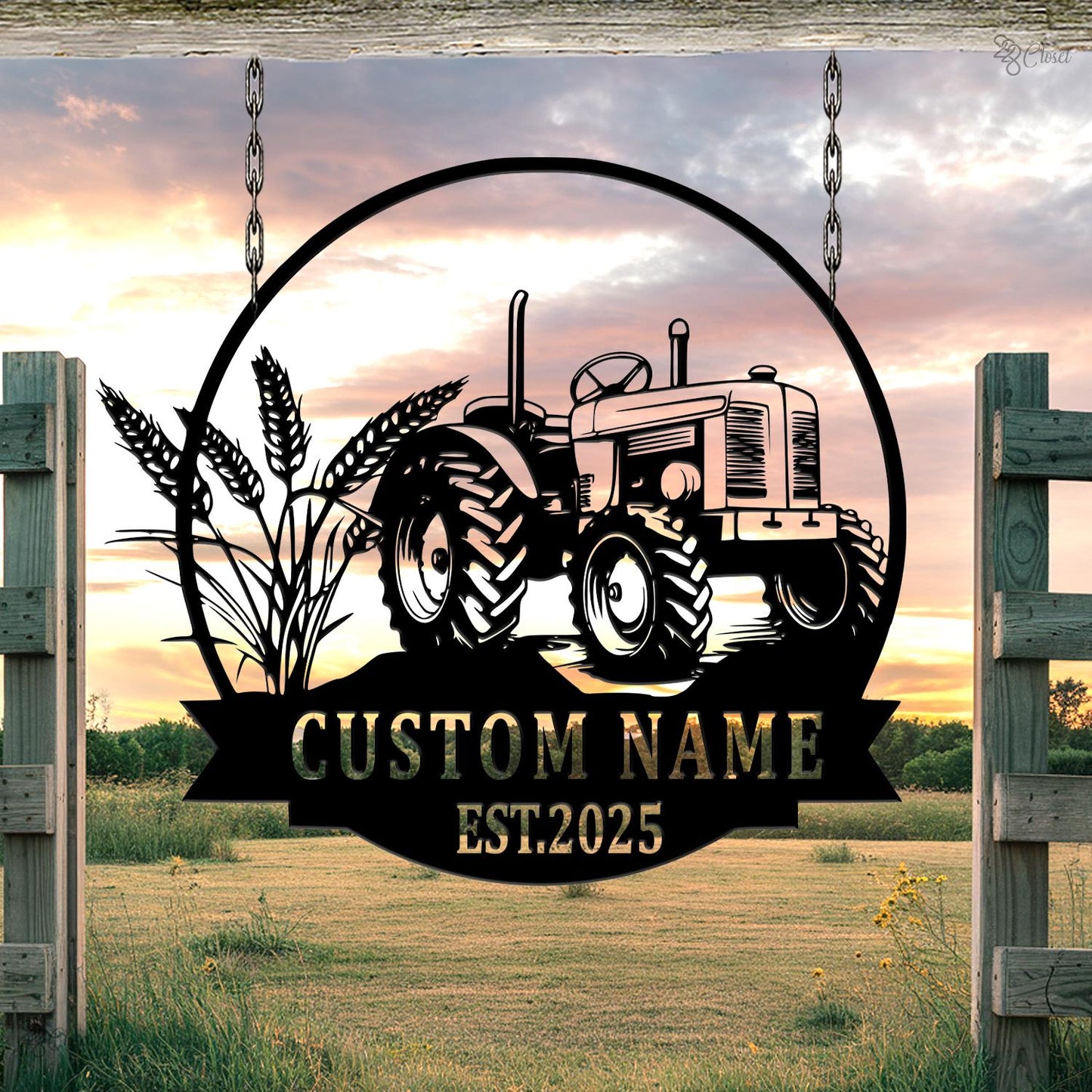 Custom Farm Sign with Tractor, Personalized Metal Barn Sign, Gift for farm, Farmhouse Tractor Wall, Barn decor, Tractor sign,Farm yard decor