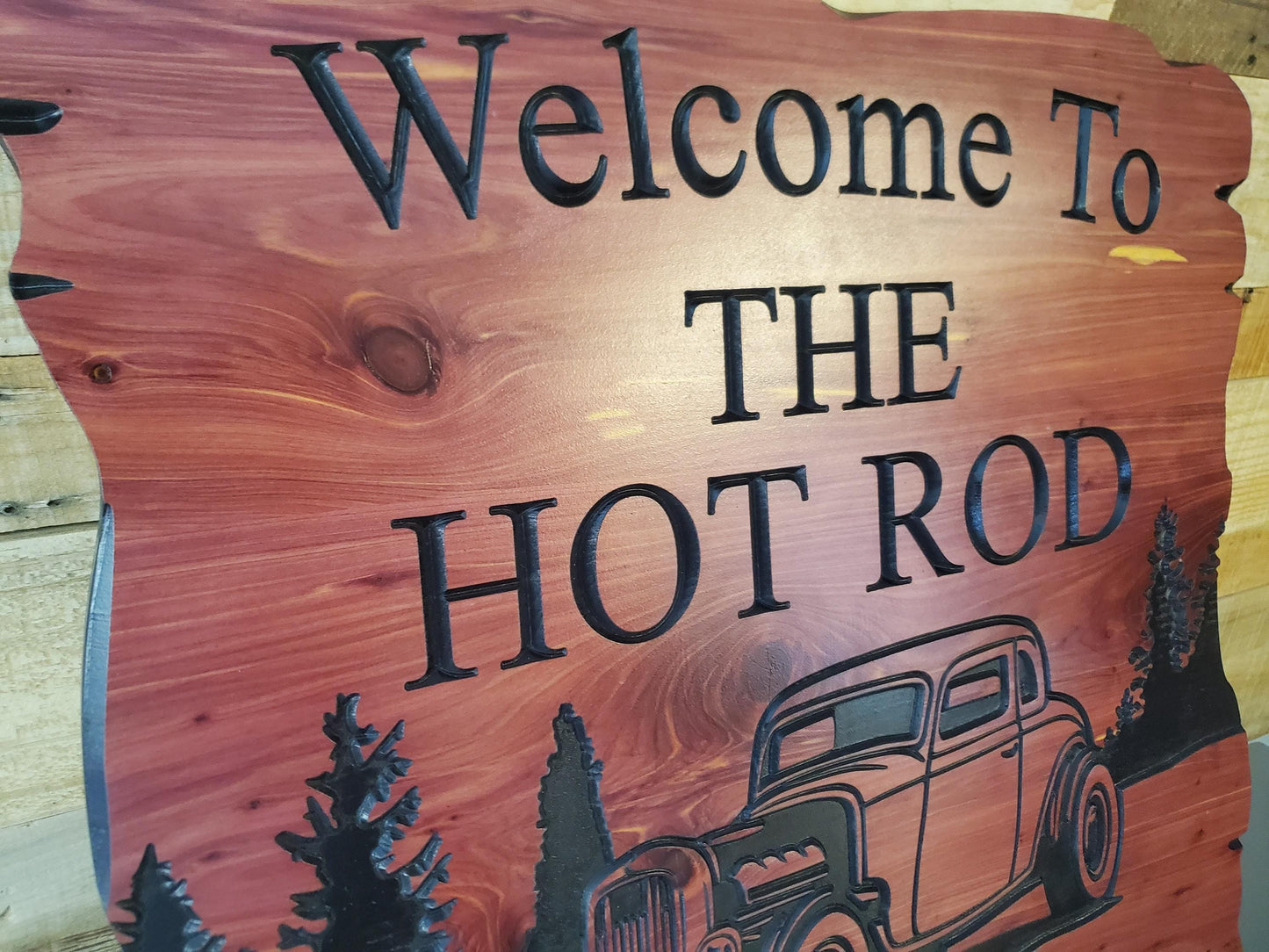 Custom Carved Hot Rod Wooden Sign, Classic Car Personalized Ratrod Rustic Plaque, Mancave Decor