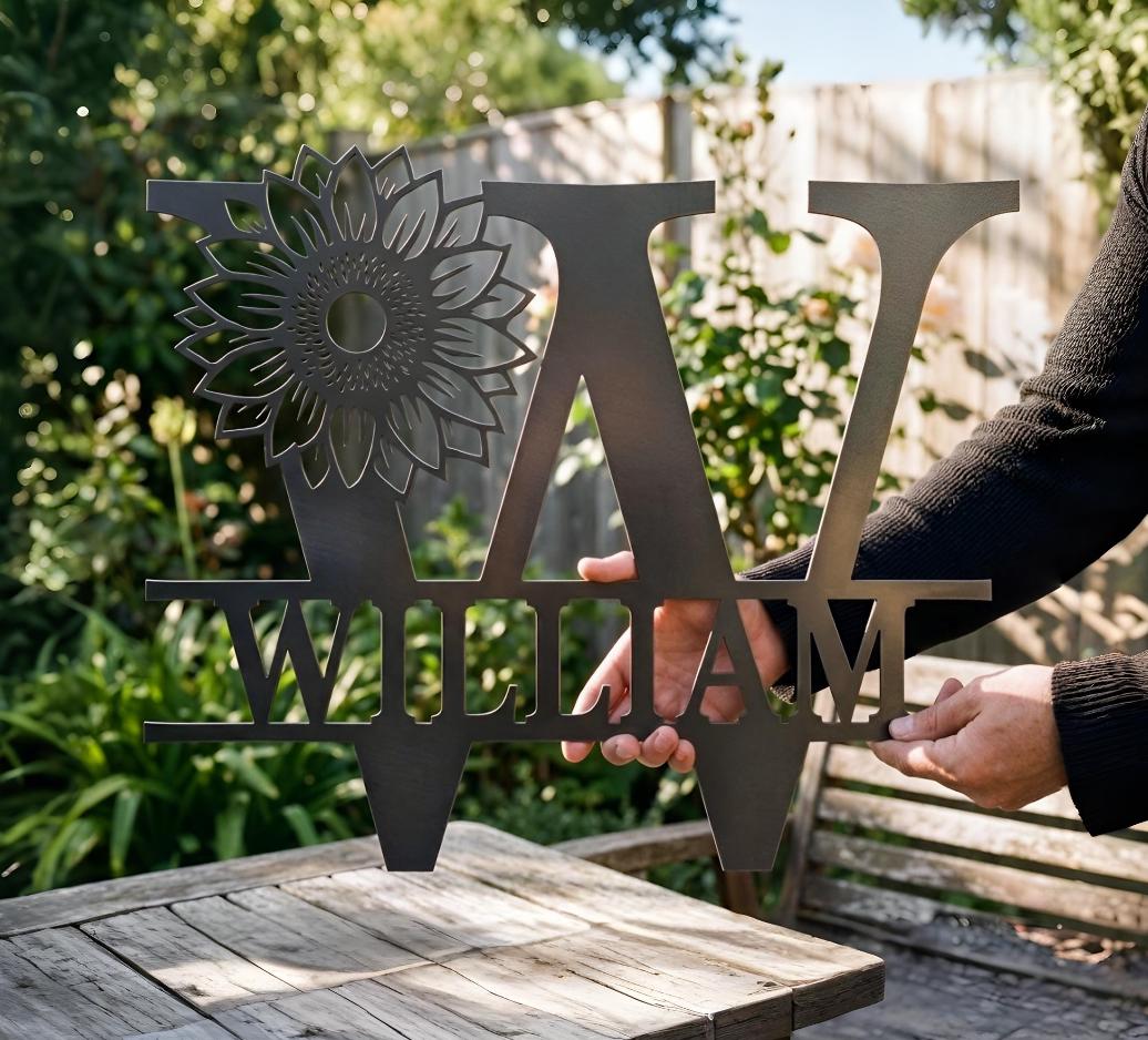 Personalized Floral Monogram Sign: Custom Split Letter Metal Family Name, Custom Wedding Gift