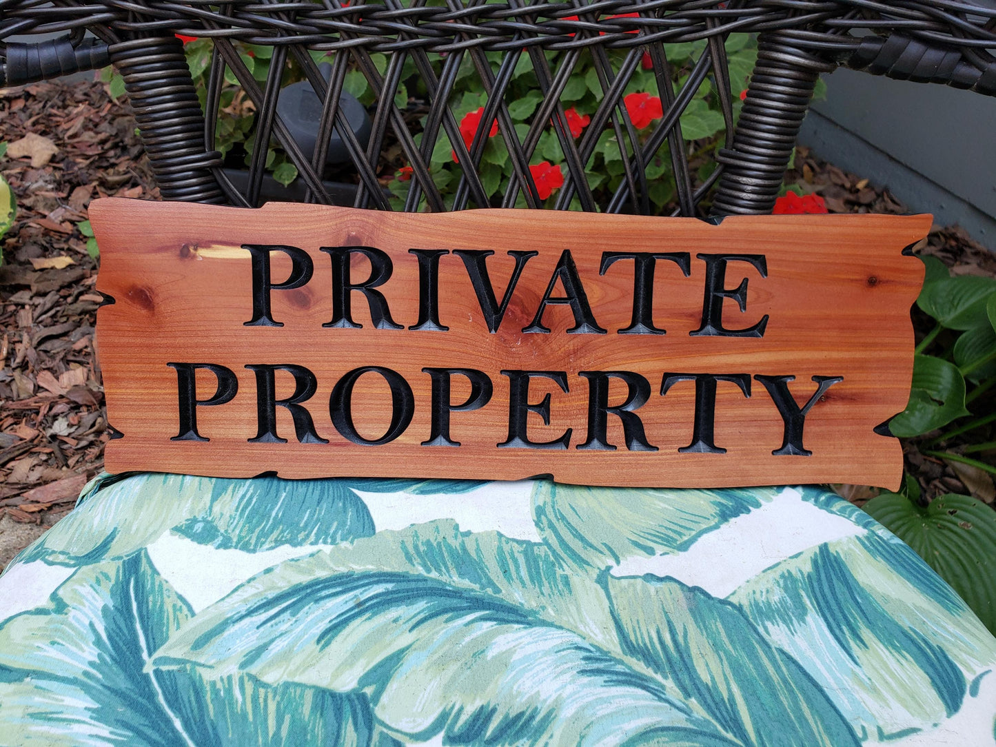 Private Property Carved Wooden Sign, Rustic Cedar or Cypress Outdoor Wood Plaque, CNC Carved Land Sign, Exterior Property Sign Carving