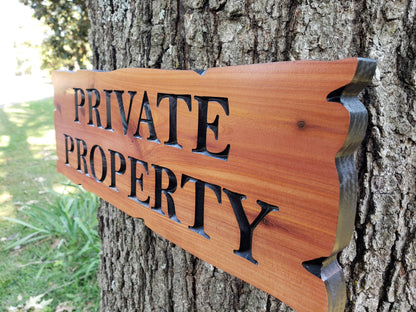 Private Property Carved Wooden Sign, Rustic Cedar or Cypress Outdoor Wood Plaque, CNC Carved Land Sign, Exterior Property Sign Carving