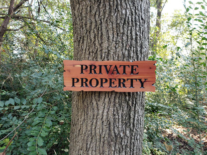 Private Property Carved Wooden Sign, Rustic Cedar or Cypress Outdoor Wood Plaque, CNC Carved Land Sign, Exterior Property Sign Carving