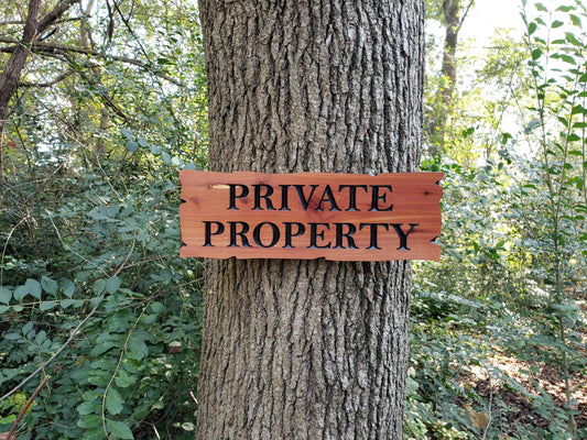 Private Property Carved Wooden Sign, Rustic Cedar or Cypress Outdoor Wood Plaque, CNC Carved Land Sign, Exterior Property Sign Carving