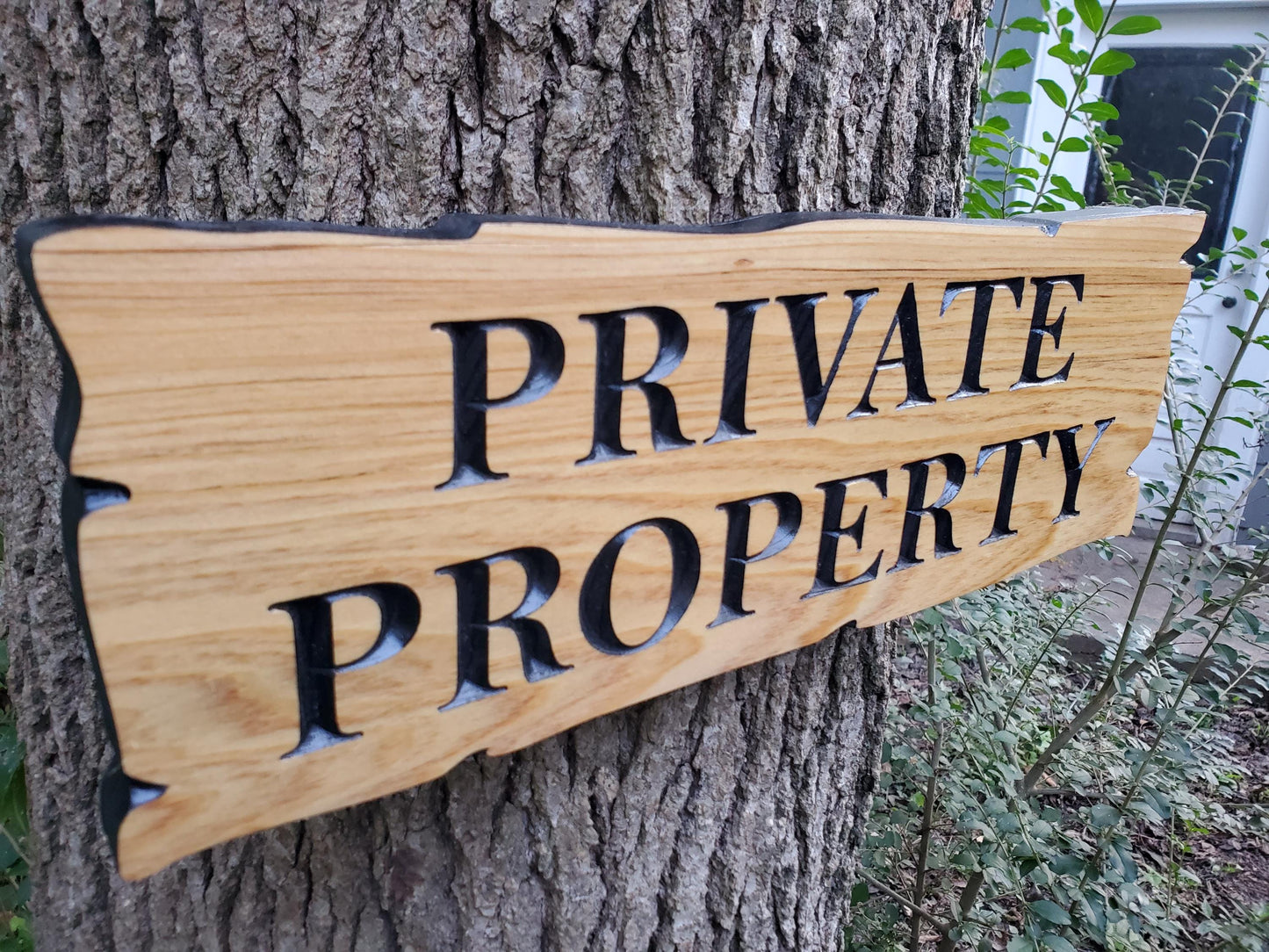 Private Property Carved Wooden Sign, Rustic Cedar or Cypress Outdoor Wood Plaque, CNC Carved Land Sign, Exterior Property Sign Carving