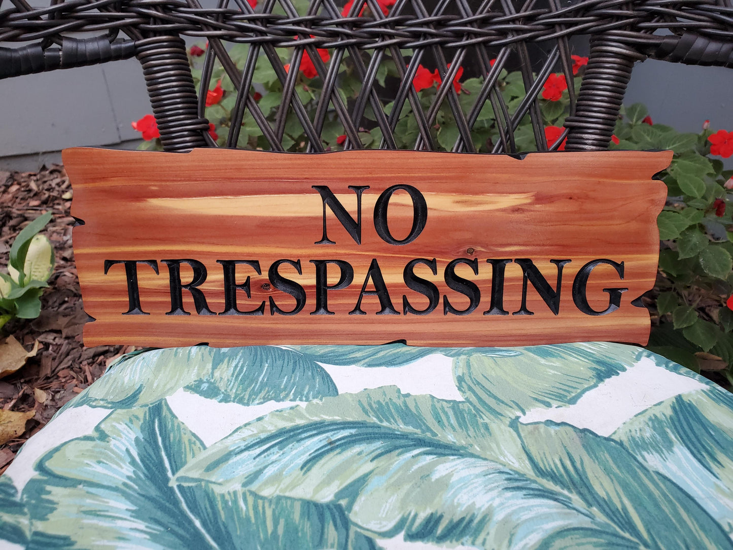 No Trespassing Wooden Sign, Rustic Cedar or Cypress Outdoor Wood Carved Plaque, CNC Carved Land Sign, Exterior Private Property Sign Carving