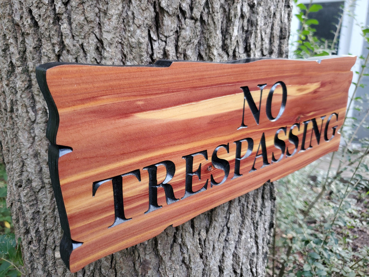 No Trespassing Wooden Sign, Rustic Cedar or Cypress Outdoor Wood Carved Plaque, CNC Carved Land Sign, Exterior Private Property Sign Carving