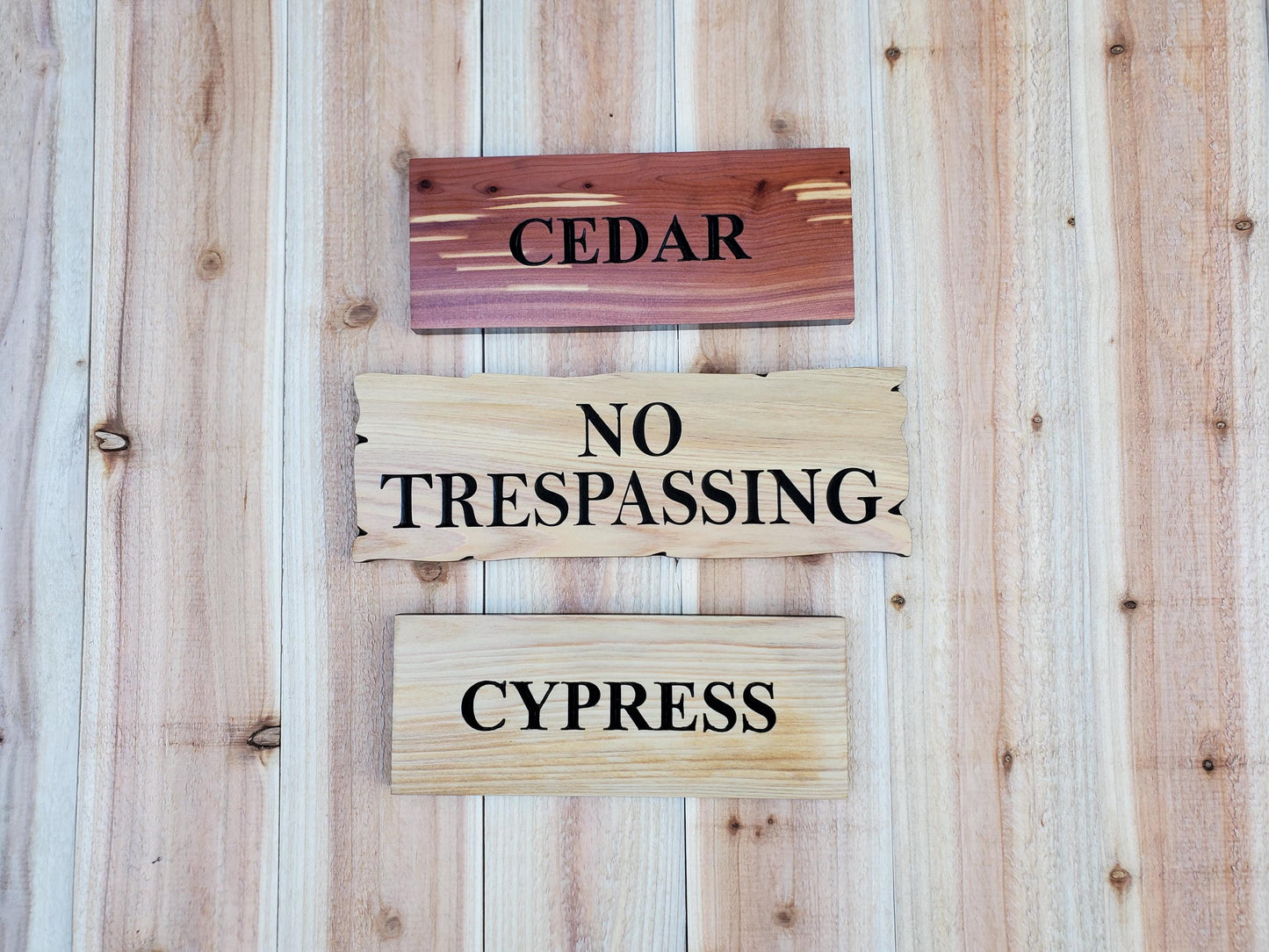 No Trespassing Wooden Sign, Rustic Cedar or Cypress Outdoor Wood Carved Plaque, CNC Carved Land Sign, Exterior Private Property Sign Carving
