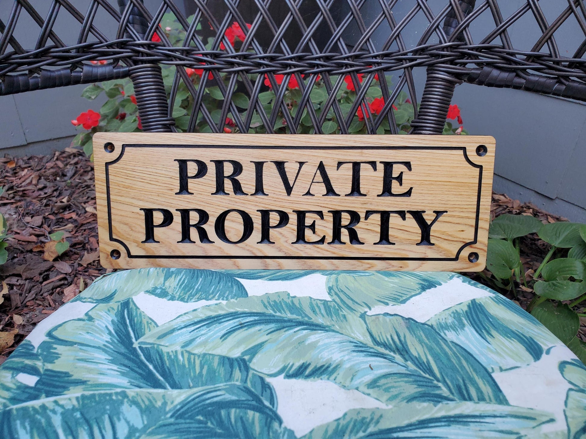 Private Property Carved Sign, CNC Land Sign Carving, Cedar or Cypress Outdoor Wood Plaque, Exterior Scalloped Easy Mount, Land Owner Sign