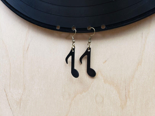 Musical Note Earrings Made From Recycled Vinyl Record Vintage Albums, Rock N Roll Fashion Jewelry, Repurposed Music Accessoy From 70s 80s LP