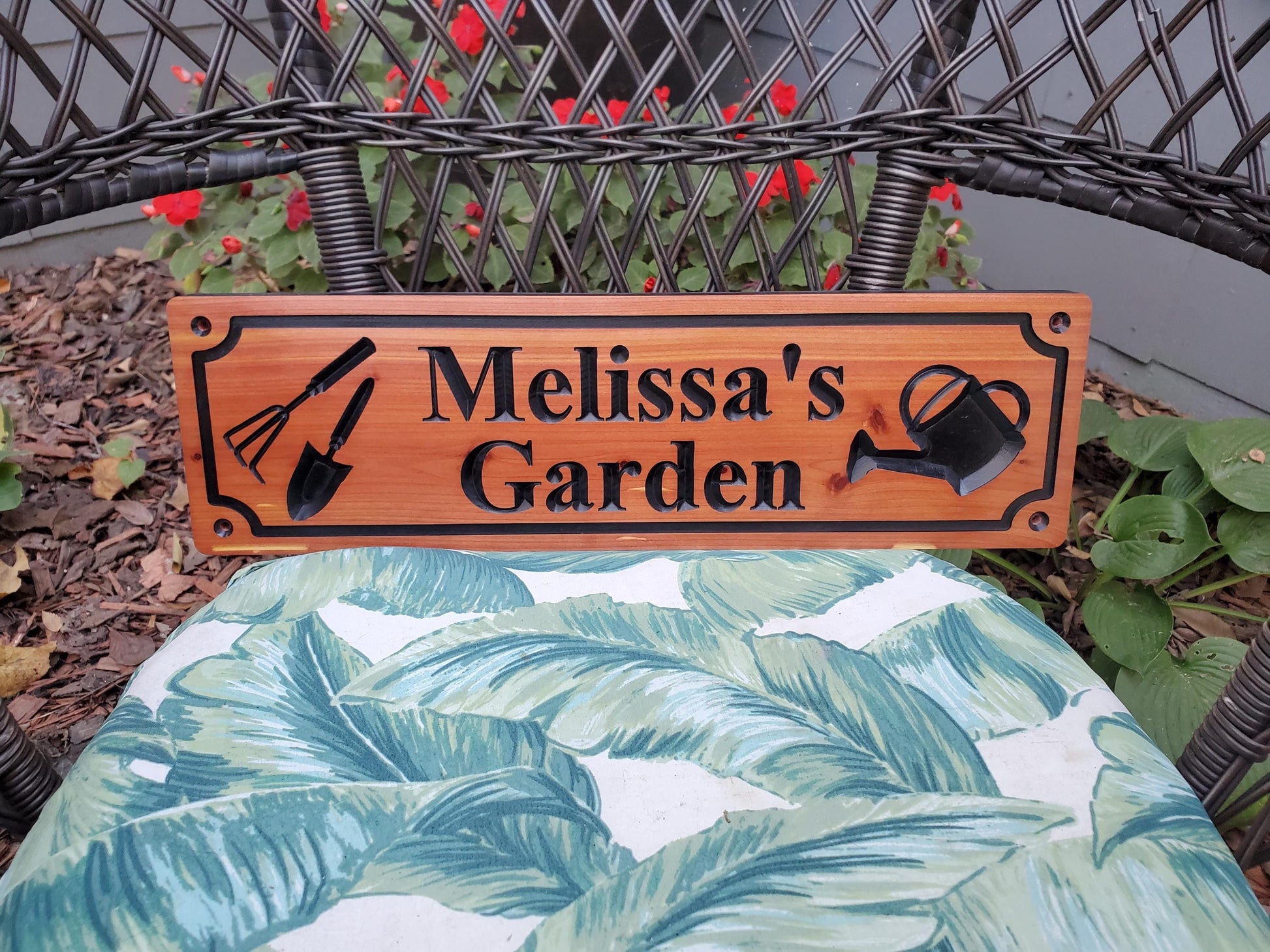 Custom Name Garden Sign, Personalized Outdoor Carved Wood Gardening Sign, Customized Outside Plaque, Gardener Gift, Cedar Or Cypress Wood