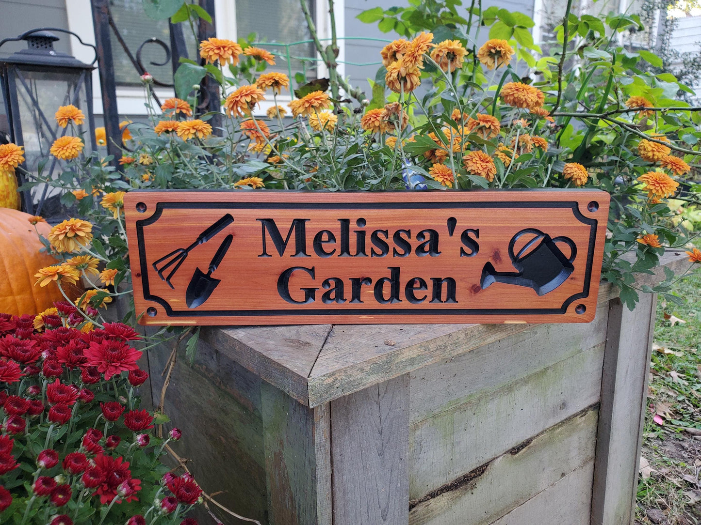 Custom Name Garden Sign, Personalized Outdoor Carved Wood Gardening Sign, Customized Outside Plaque, Gardener Gift, Cedar Or Cypress Wood