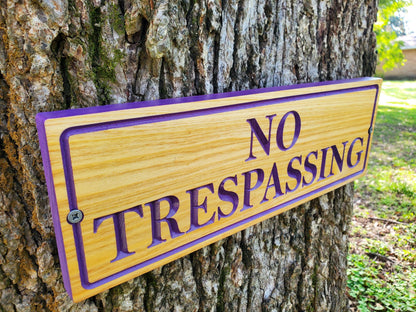 No Trespassing Wooden Sign, Purple Paint Hunters Posted Sign, Carved Cedar Outdoor Wood Plaque, Easy Mount Custom Carved Land Carving