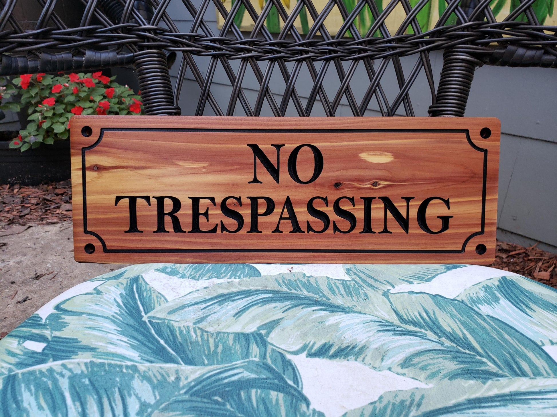 No Trespassing Sign, Cedar Cypress Outdoor Carved Wooden Plaque, Outdoor Outside Wood Land Carving