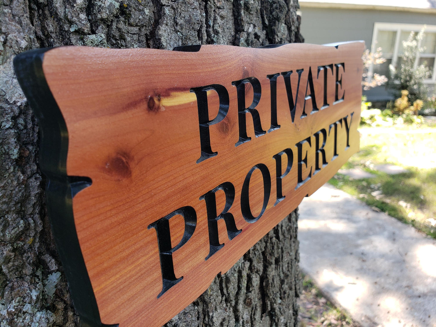 Private Property Carved Wooden Sign, Rustic Cedar or Cypress Outdoor Wood Plaque, CNC Carved Land Sign, Exterior Property Sign Carving