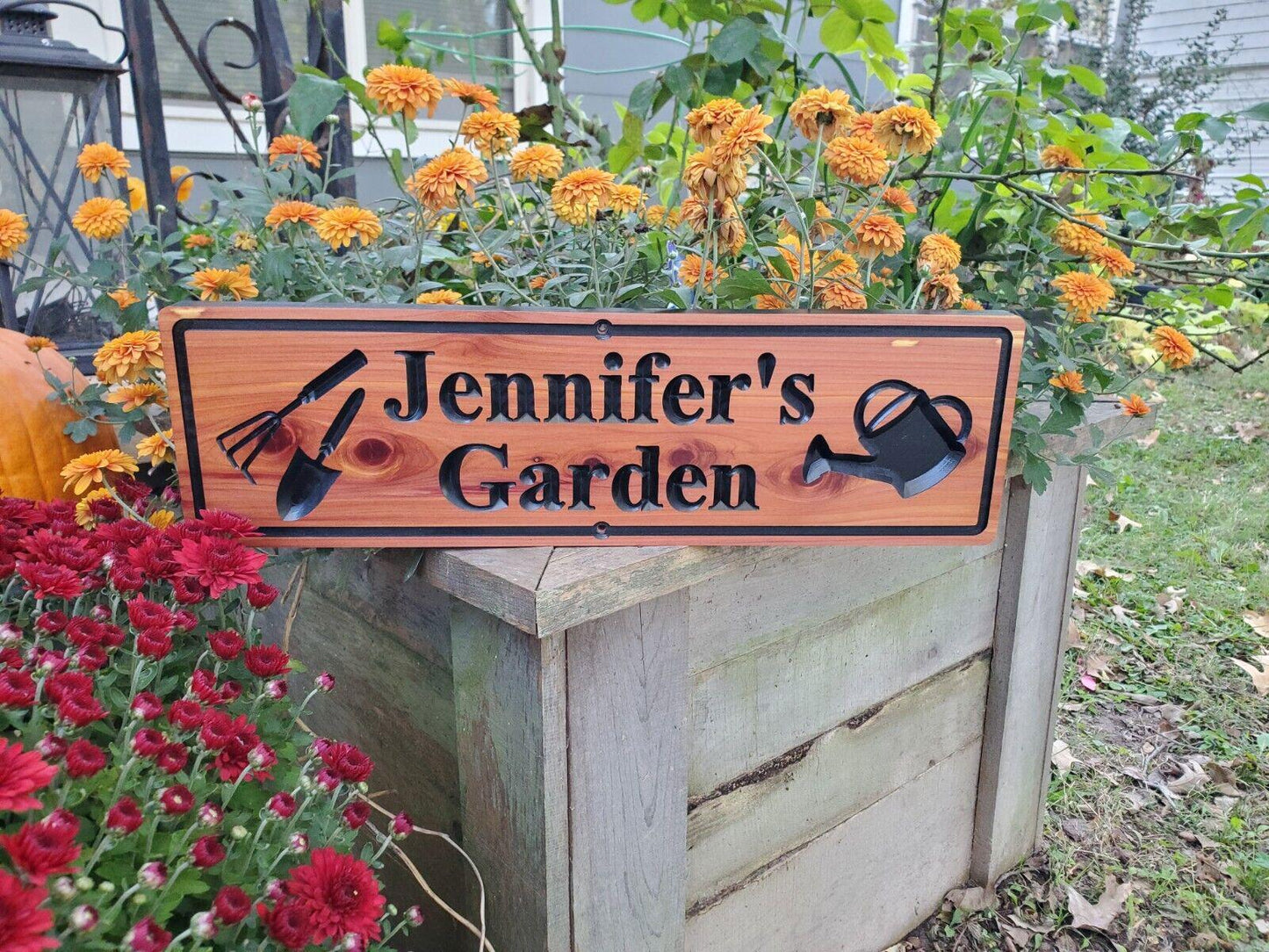 Personalised Garden Sign, Custom Wooden Carved Gardening Name Sign, Customized Outdoor Cedar Or Cypress Wood Plaque, Outside Gardening Décor
