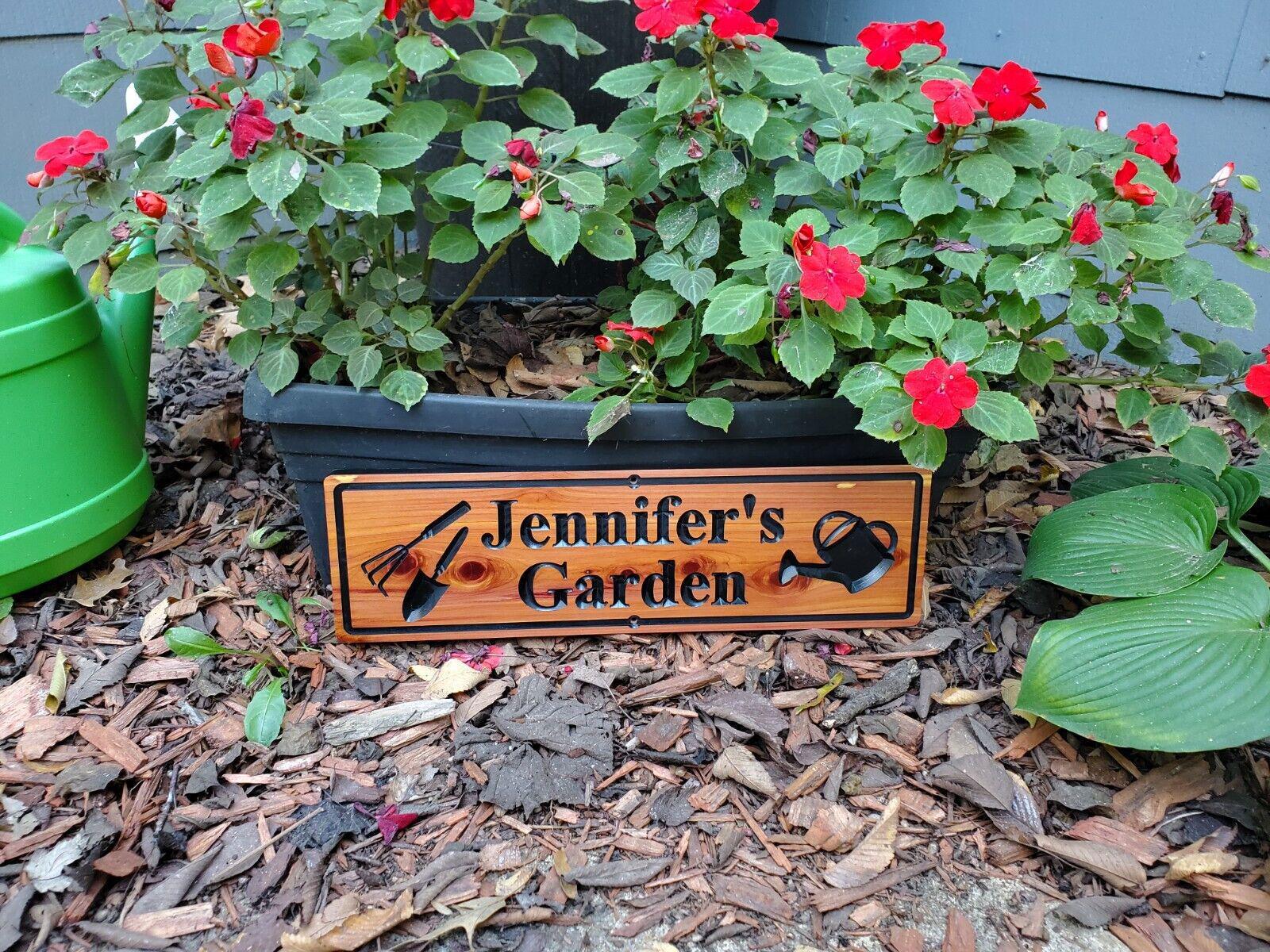 Personalised Garden Sign, Custom Wooden Carved Gardening Name Sign, Customized Outdoor Cedar Or Cypress Wood Plaque, Outside Gardening Décor