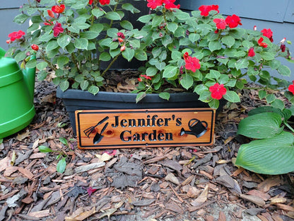 Personalised Garden Sign, Custom Wooden Carved Gardening Name Sign, Customized Outdoor Cedar Or Cypress Wood Plaque, Outside Gardening Décor