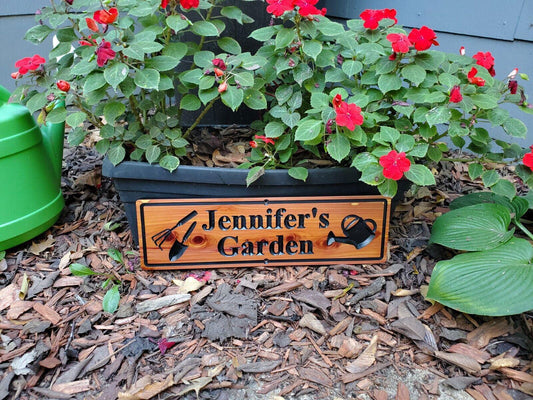 Personalised Garden Sign, Custom Wooden Carved Gardening Name Sign, Customized Outdoor Cedar Or Cypress Wood Plaque, Outside Gardening Décor
