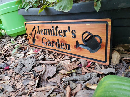Personalised Garden Sign, Custom Wooden Carved Gardening Name Sign, Customized Outdoor Cedar Or Cypress Wood Plaque, Outside Gardening Décor