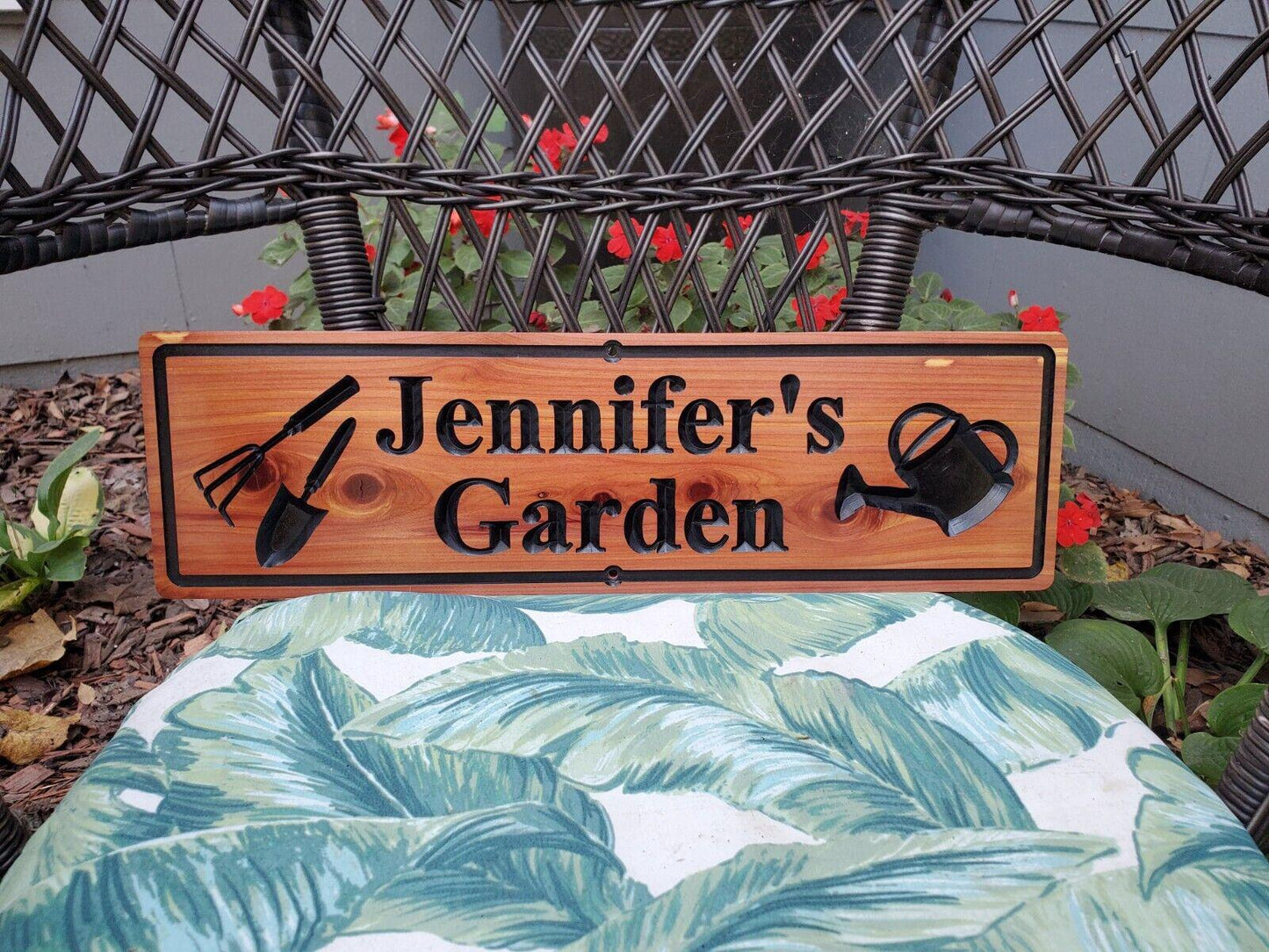 Personalised Garden Sign, Custom Wooden Carved Gardening Name Sign, Customized Outdoor Cedar Or Cypress Wood Plaque, Outside Gardening Décor