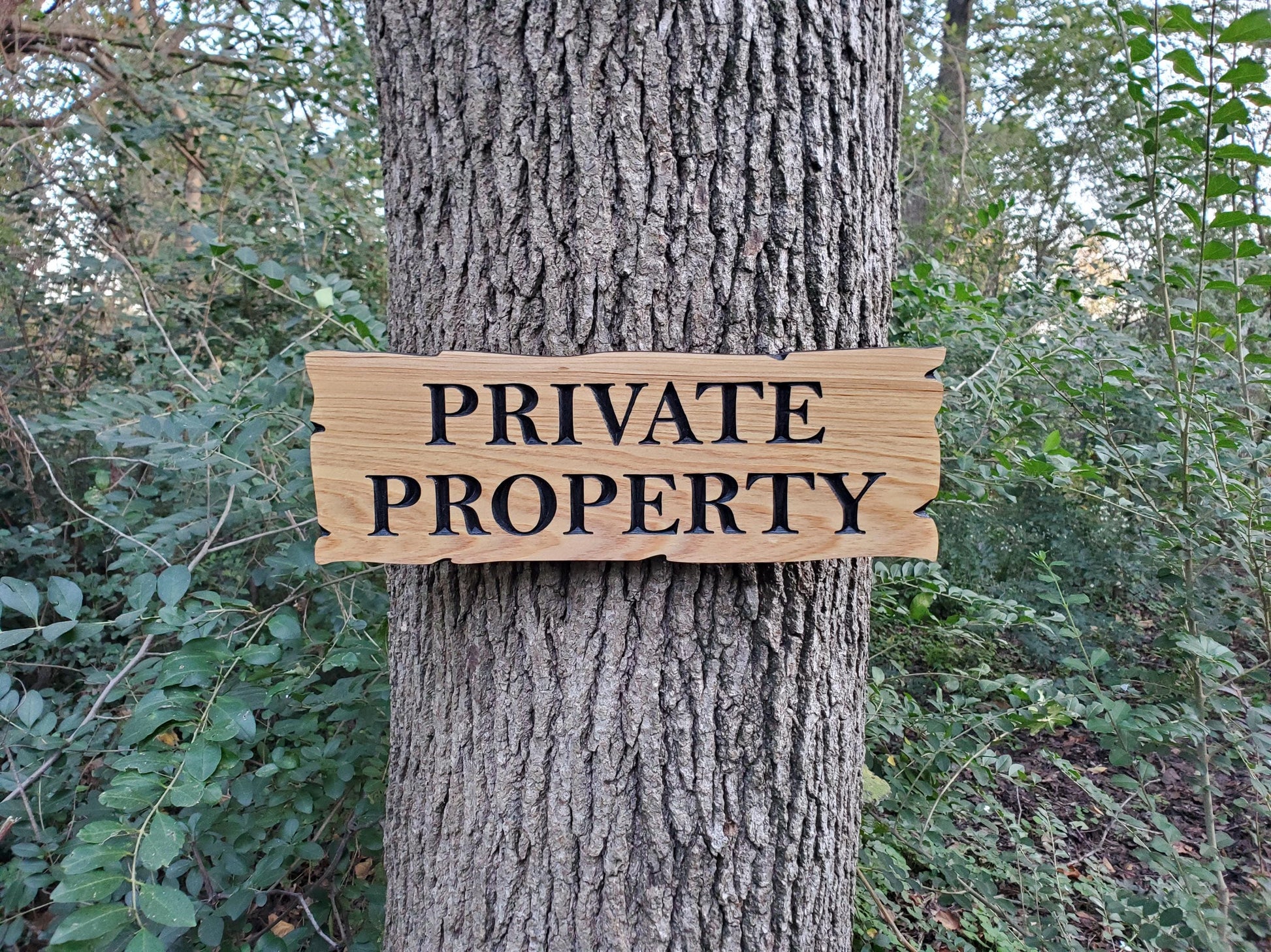 Private Property Carved Wooden Sign, Rustic Cedar or Cypress Outdoor Wood Plaque, CNC Carved Land Sign, Exterior Property Sign Carving