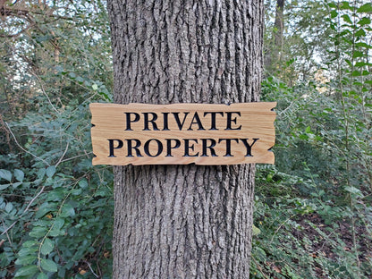 Private Property Carved Wooden Sign, Rustic Cedar or Cypress Outdoor Wood Plaque, CNC Carved Land Sign, Exterior Property Sign Carving