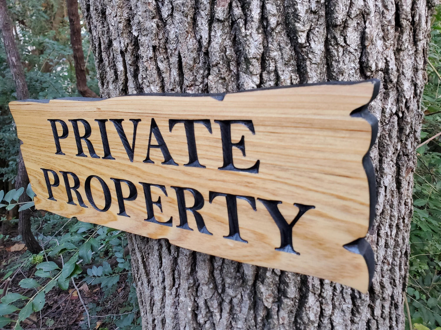 Private Property Carved Wooden Sign, Rustic Cedar or Cypress Outdoor Wood Plaque, CNC Carved Land Sign, Exterior Property Sign Carving