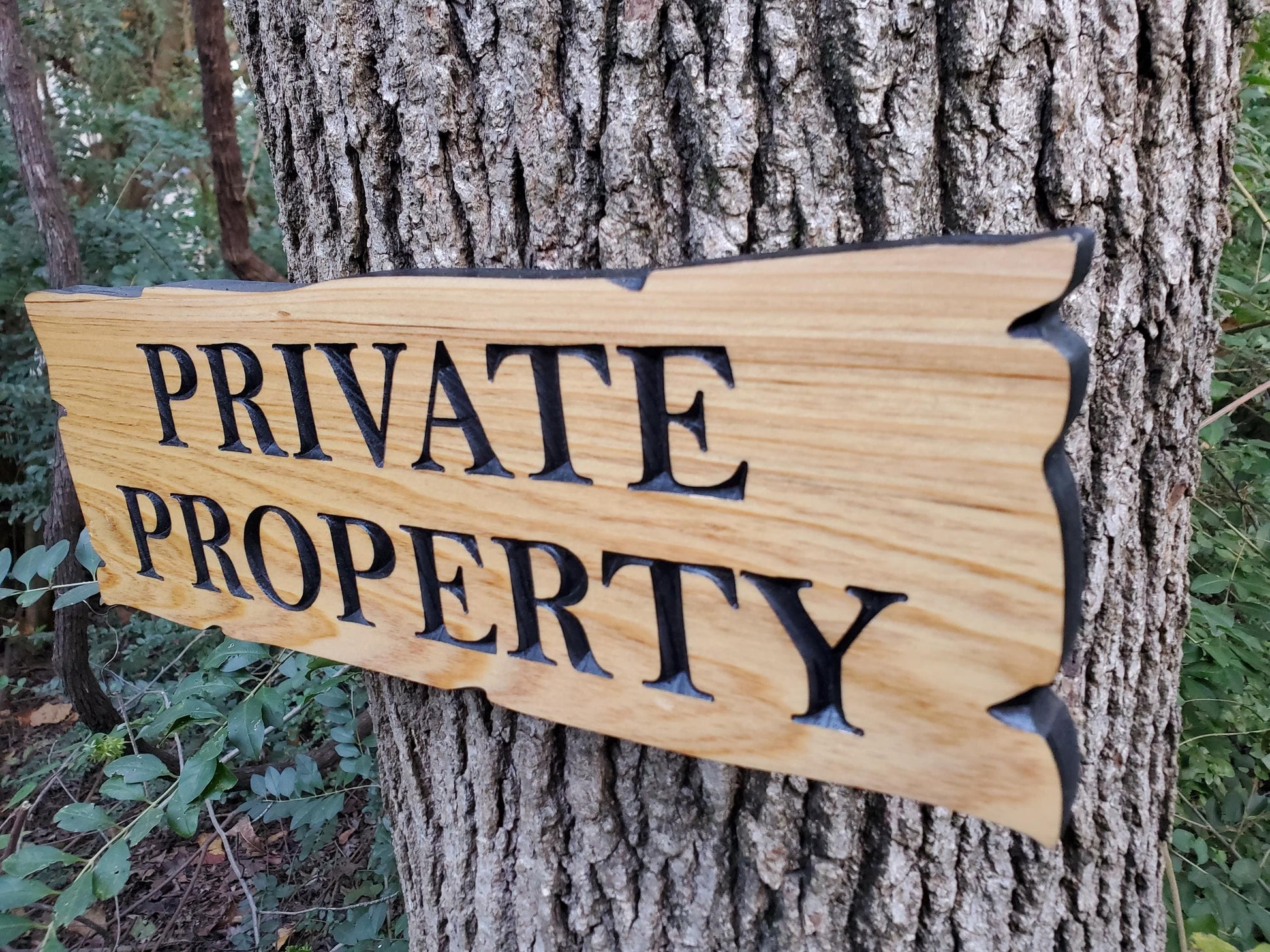 Private Property Carved Wooden Sign, Rustic Cedar or Cypress Outdoor Wood Plaque, CNC Carved Land Sign, Exterior Property Sign Carving