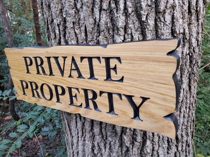 Private Property Carved Wooden Sign, Rustic Cedar or Cypress Outdoor Wood Plaque, CNC Carved Land Sign, Exterior Property Sign Carving