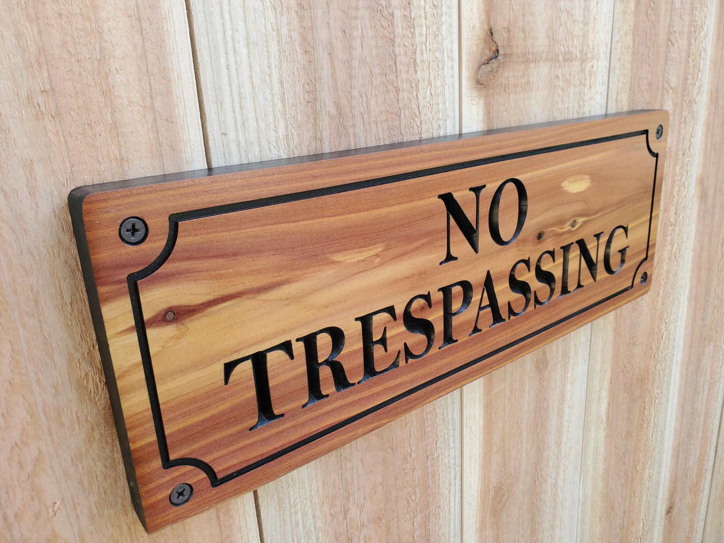 No Trespassing Sign, Cedar Cypress Outdoor Carved Wooden Plaque, Outdoor Outside Wood Land Carving
