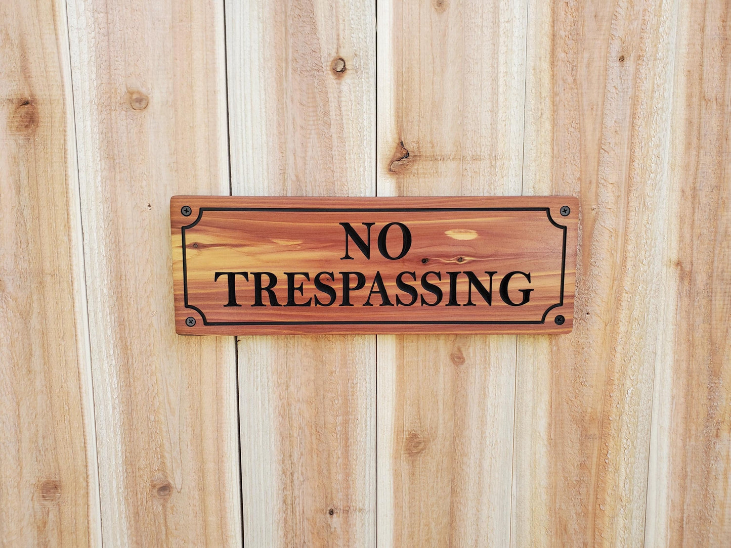 No Trespassing Sign, Cedar Cypress Outdoor Carved Wooden Plaque, Outdoor Outside Wood Land Carving