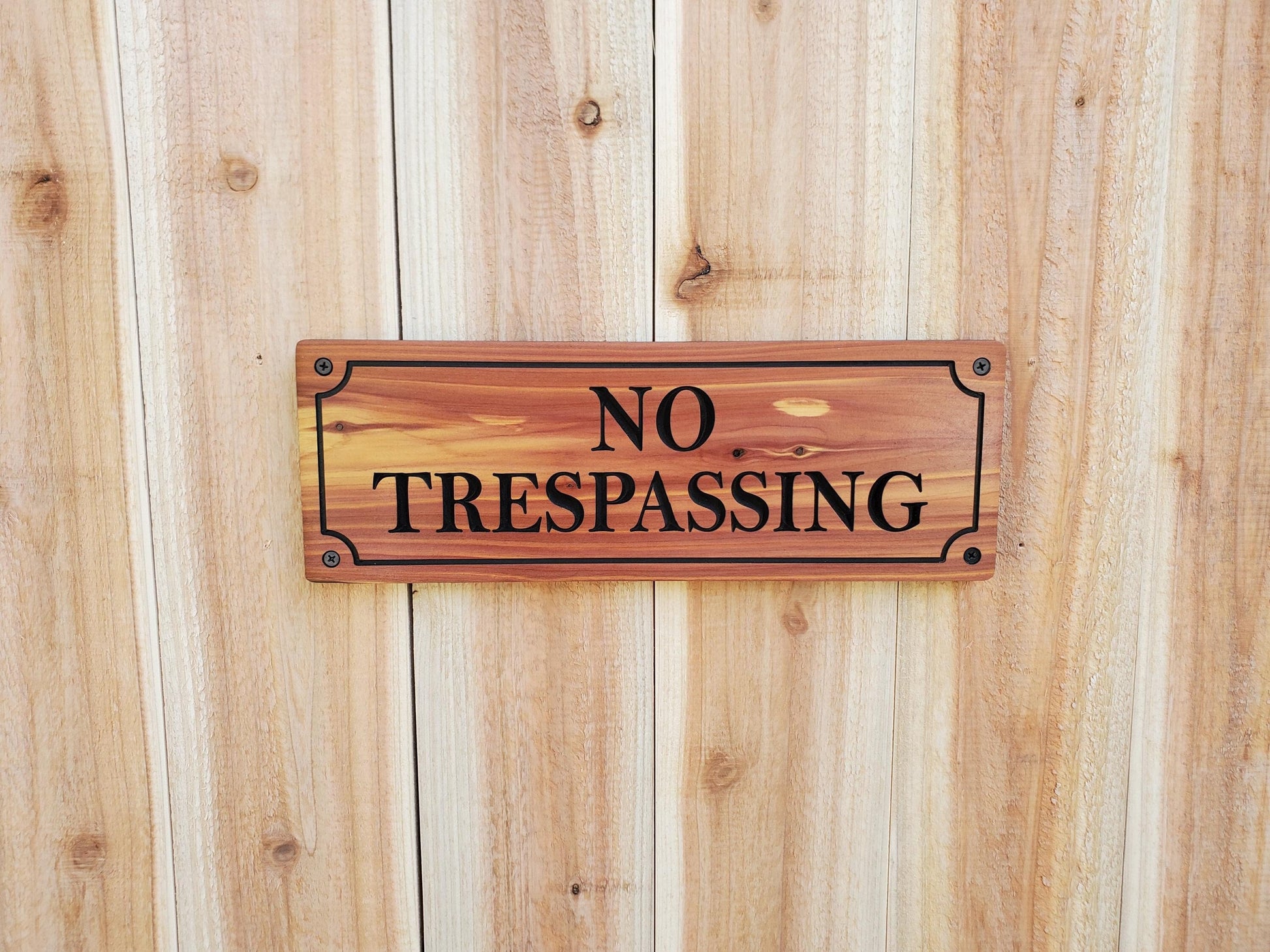 No Trespassing Sign, Cedar Cypress Outdoor Carved Wooden Plaque, Outdoor Outside Wood Land Carving