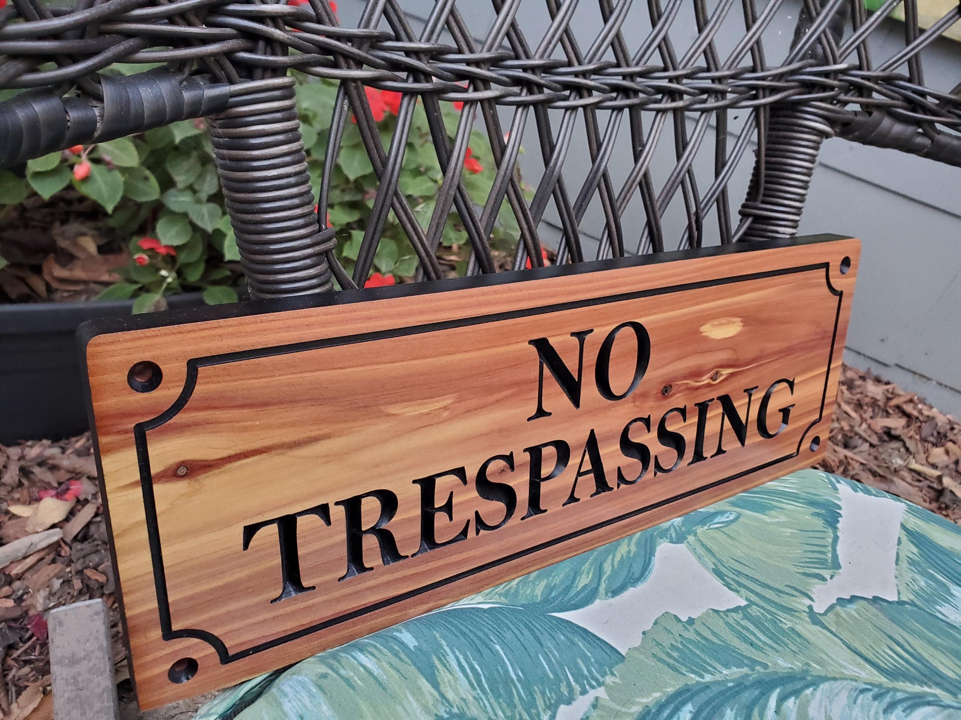 No Trespassing Sign, Cedar Cypress Outdoor Carved Wooden Plaque, Outdoor Outside Wood Land Carving