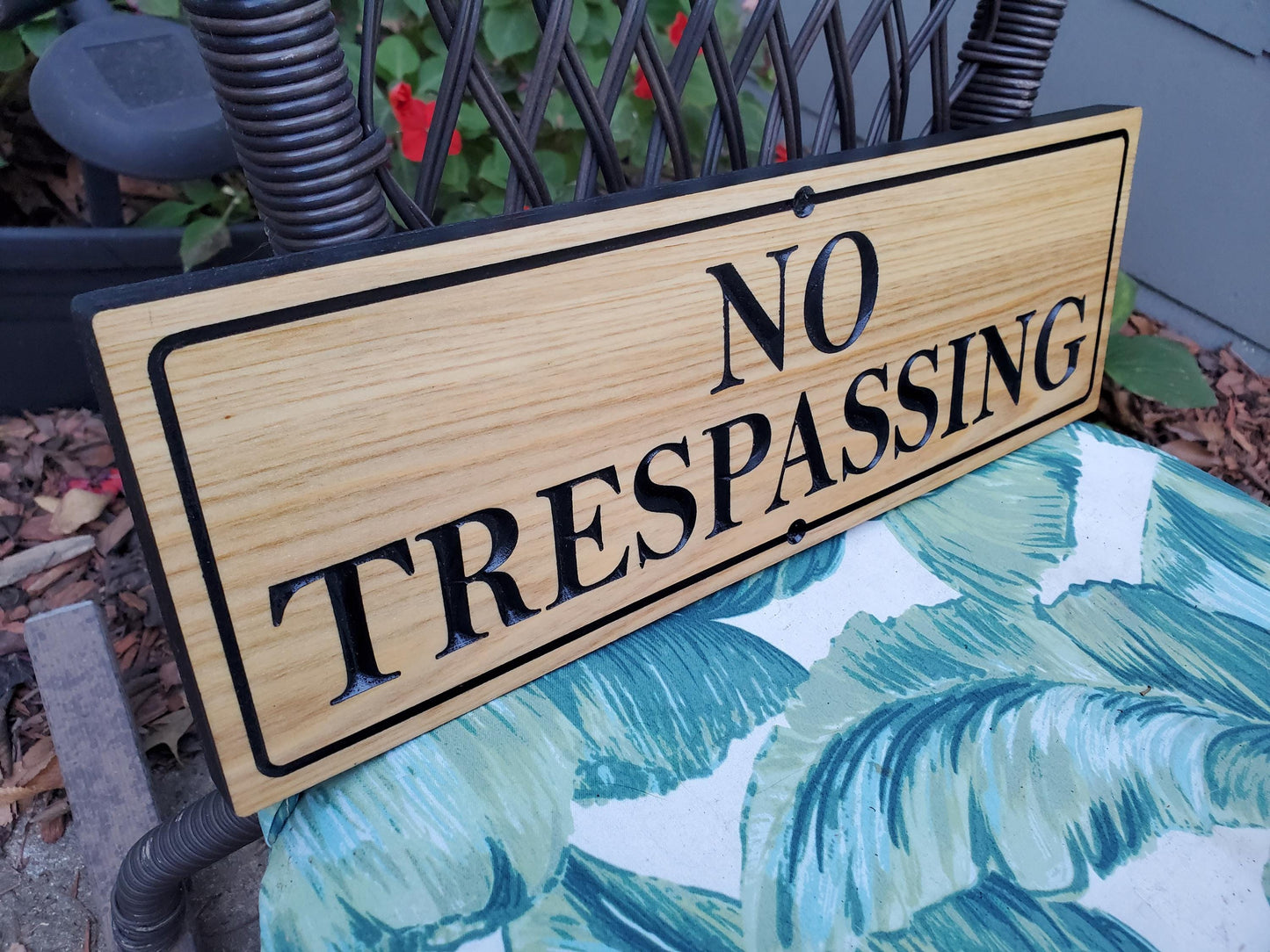 No Trespassing Sign, Carved Cedar or Cypress Outdoor Wood Plaque, Easy Mount Custom Carved Land Sign, Engraved No Trespassing Carving