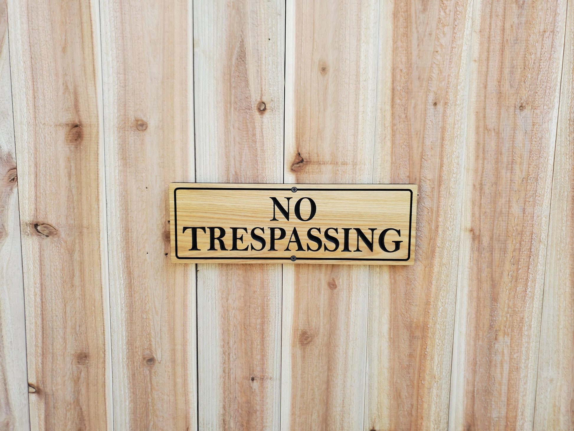 No Trespassing Sign, Carved Cedar or Cypress Outdoor Wood Plaque, Easy Mount Custom Carved Land Sign, Engraved No Trespassing Carving