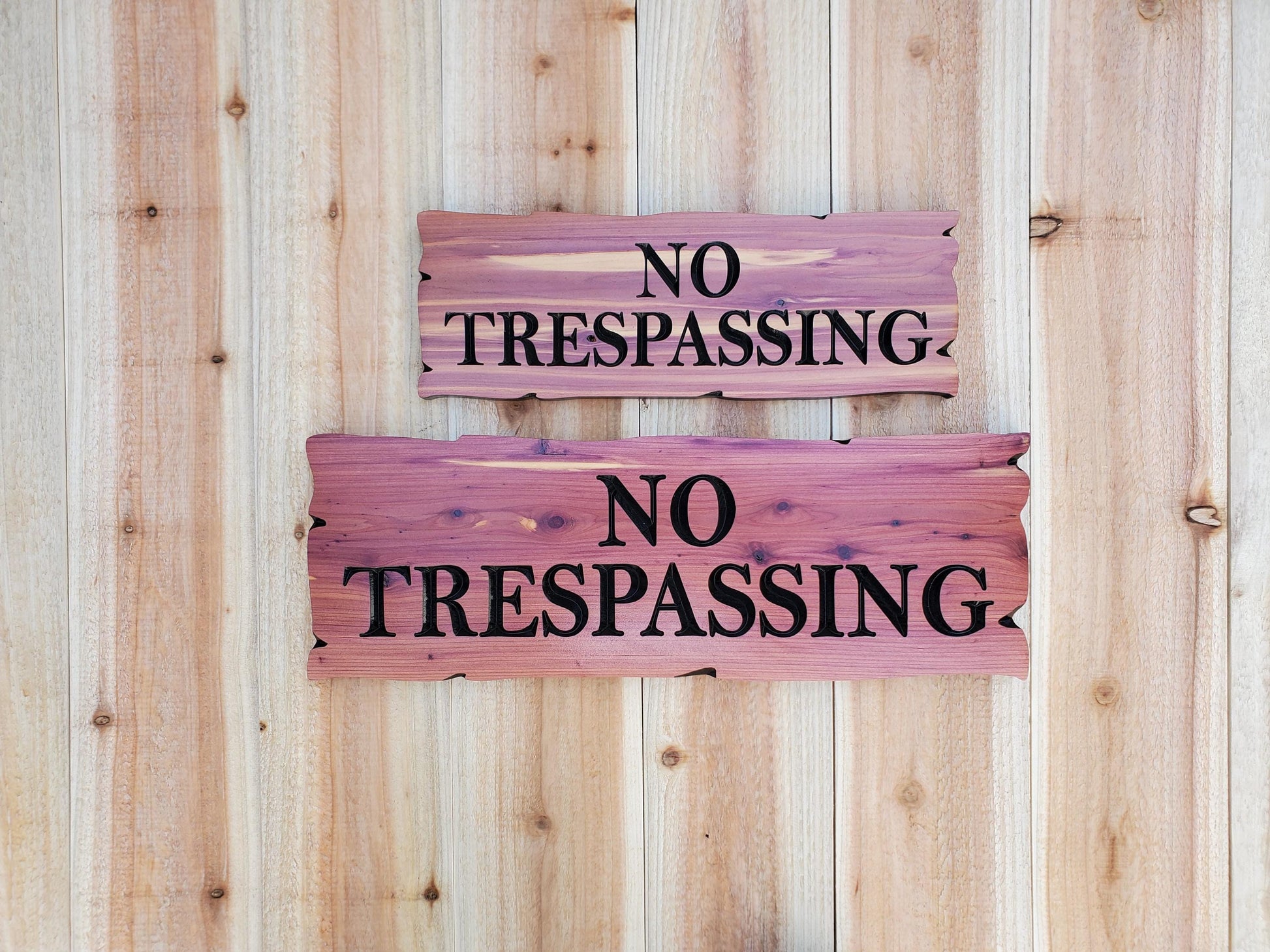 No Trespassing Wooden Sign, Rustic Cedar or Cypress Outdoor Wood Carved Plaque, CNC Carved Land Sign, Exterior Private Property Sign Carving