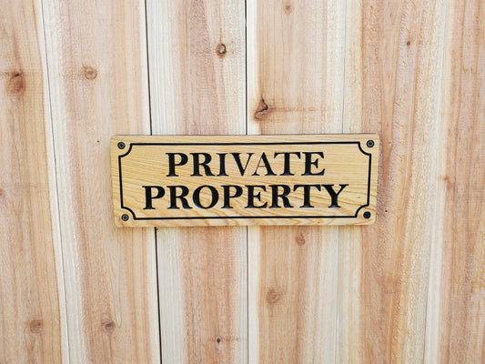 Private Property Carved Sign, CNC Land Sign Carving, Cedar or Cypress Outdoor Wood Plaque, Exterior Scalloped Easy Mount, Land Owner Sign