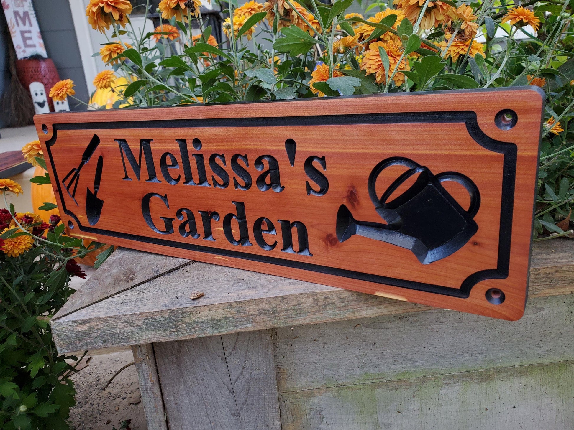 Custom Name Garden Sign, Personalized Outdoor Carved Wood Gardening Sign, Customized Outside Plaque, Gardener Gift, Cedar Or Cypress Wood