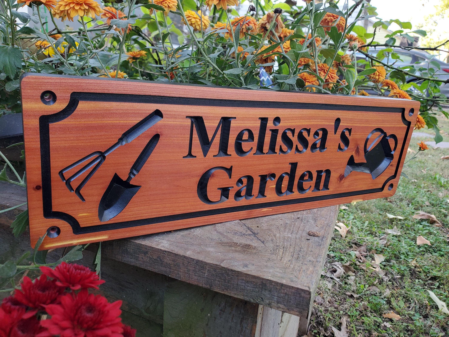 Custom Name Garden Sign, Personalized Outdoor Carved Wood Gardening Sign, Customized Outside Plaque, Gardener Gift, Cedar Or Cypress Wood