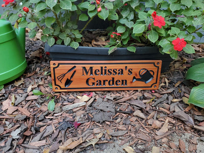Custom Name Garden Sign, Personalized Outdoor Carved Wood Gardening Sign, Customized Outside Plaque, Gardener Gift, Cedar Or Cypress Wood