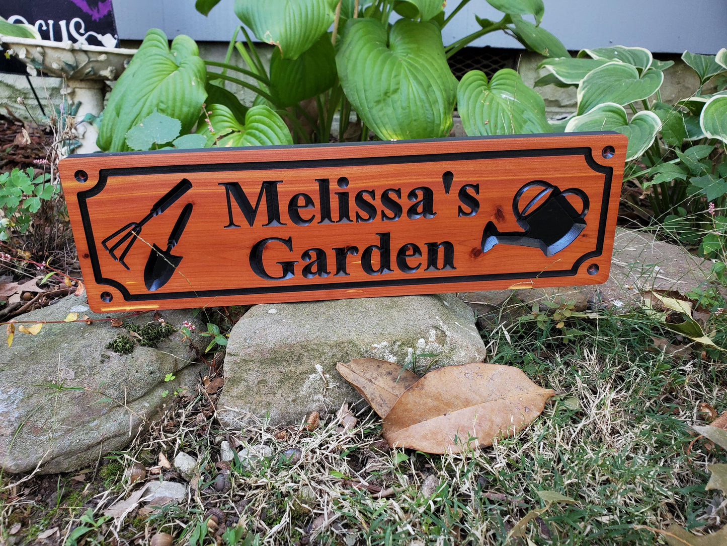 Custom Name Garden Sign, Personalized Outdoor Carved Wood Gardening Sign, Customized Outside Plaque, Gardener Gift, Cedar Or Cypress Wood