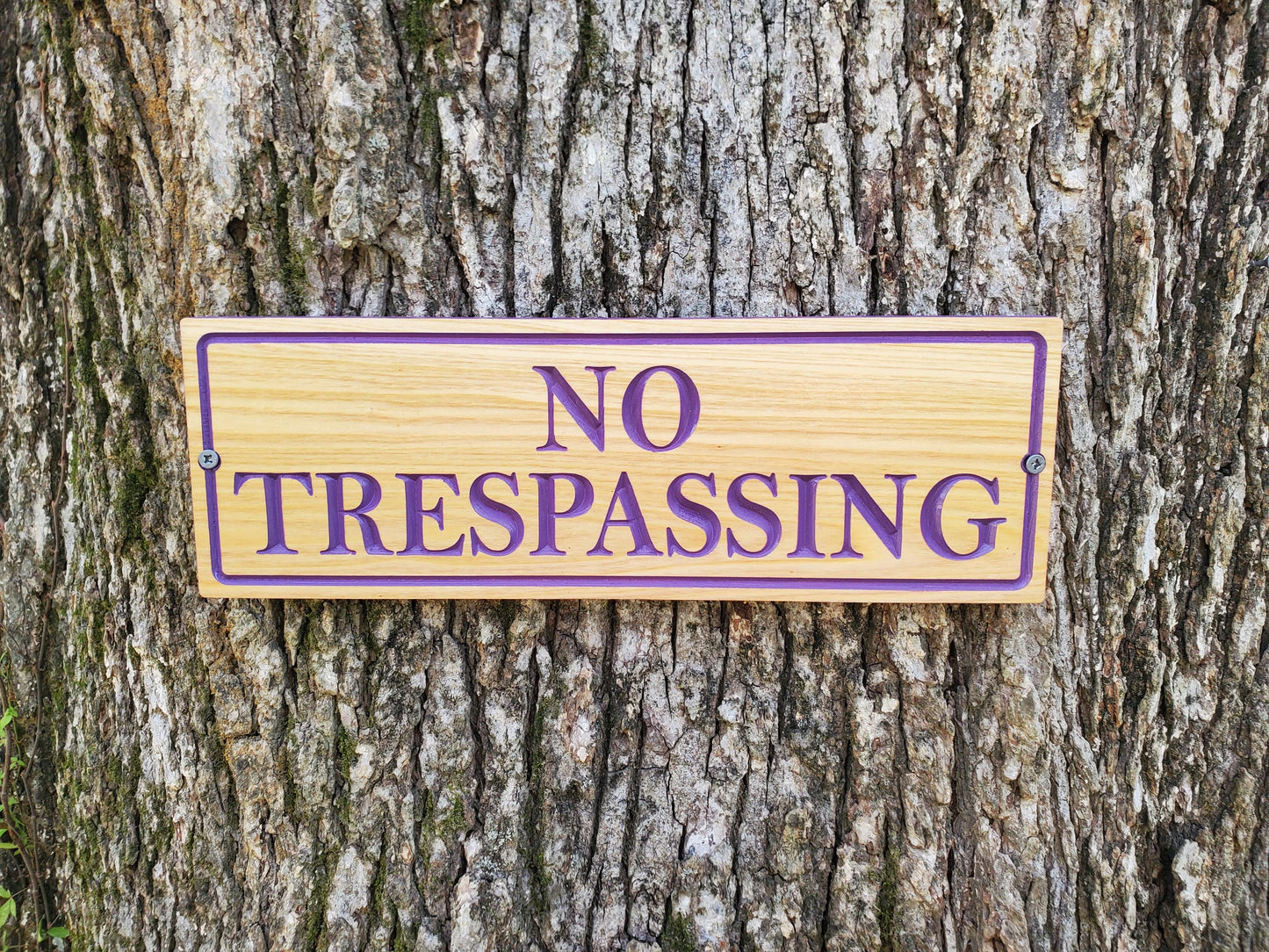 No Trespassing Wooden Sign, Purple Paint Hunters Posted Sign, Carved Cedar Outdoor Wood Plaque, Easy Mount Custom Carved Land Carving