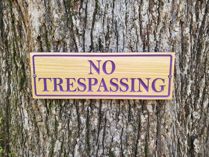 No Trespassing Wooden Sign, Purple Paint Hunters Posted Sign, Carved Cedar Outdoor Wood Plaque, Easy Mount Custom Carved Land Carving