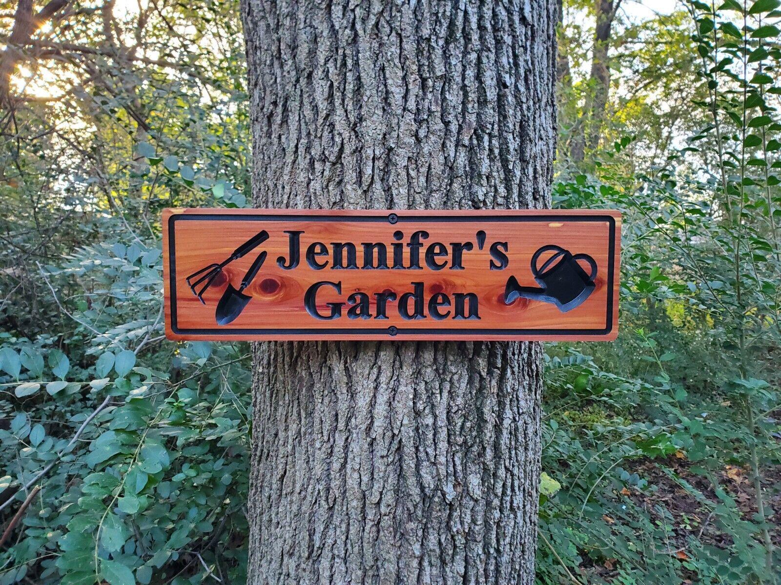 Personalised Garden Sign, Custom Wooden Carved Gardening Name Sign, Customized Outdoor Cedar Or Cypress Wood Plaque, Outside Gardening Décor
