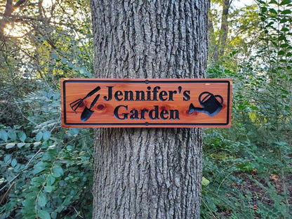 Personalised Garden Sign, Custom Wooden Carved Gardening Name Sign, Customized Outdoor Cedar Or Cypress Wood Plaque, Outside Gardening Décor